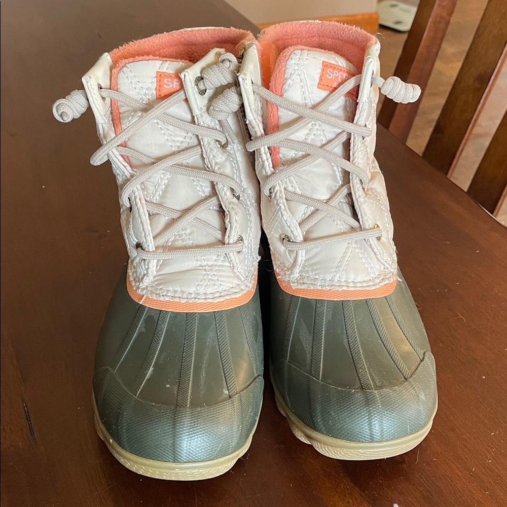 Sperry Green and Cream Duck Boots